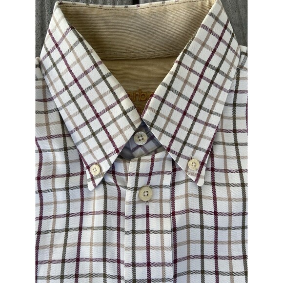 BARBOUR Mens Bank Tattersalls Regular Shirt M Plaid Beige Country Hipster - Picture 8 of 16